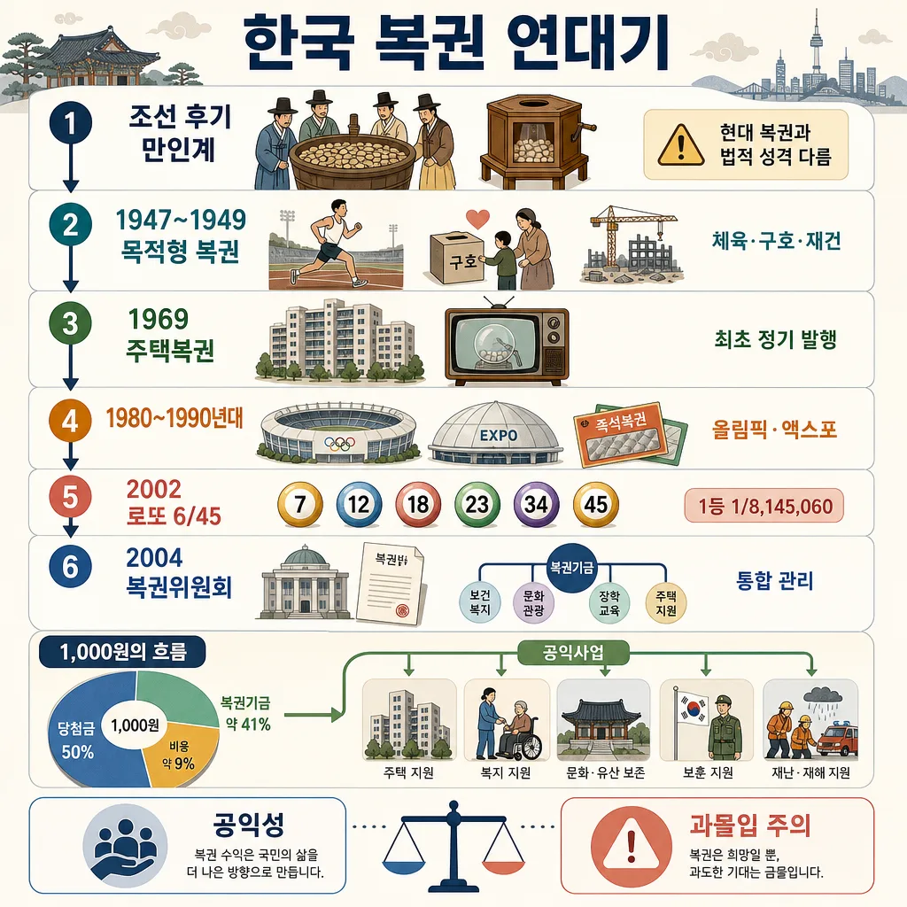 조선 후기 만인계부터 2002년 로또까지 한국 복권의 역사와 수익금 활용을 정리한 연대기
