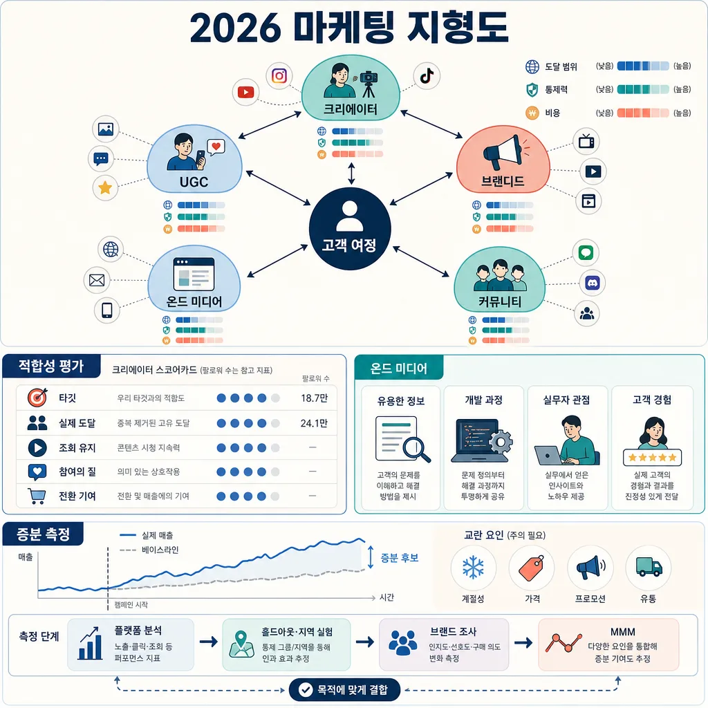 고객 여정을 중심으로 크리에이터, 브랜드, 커뮤니티, UGC, 온드 미디어를 연결한 2026 마케팅 지형도