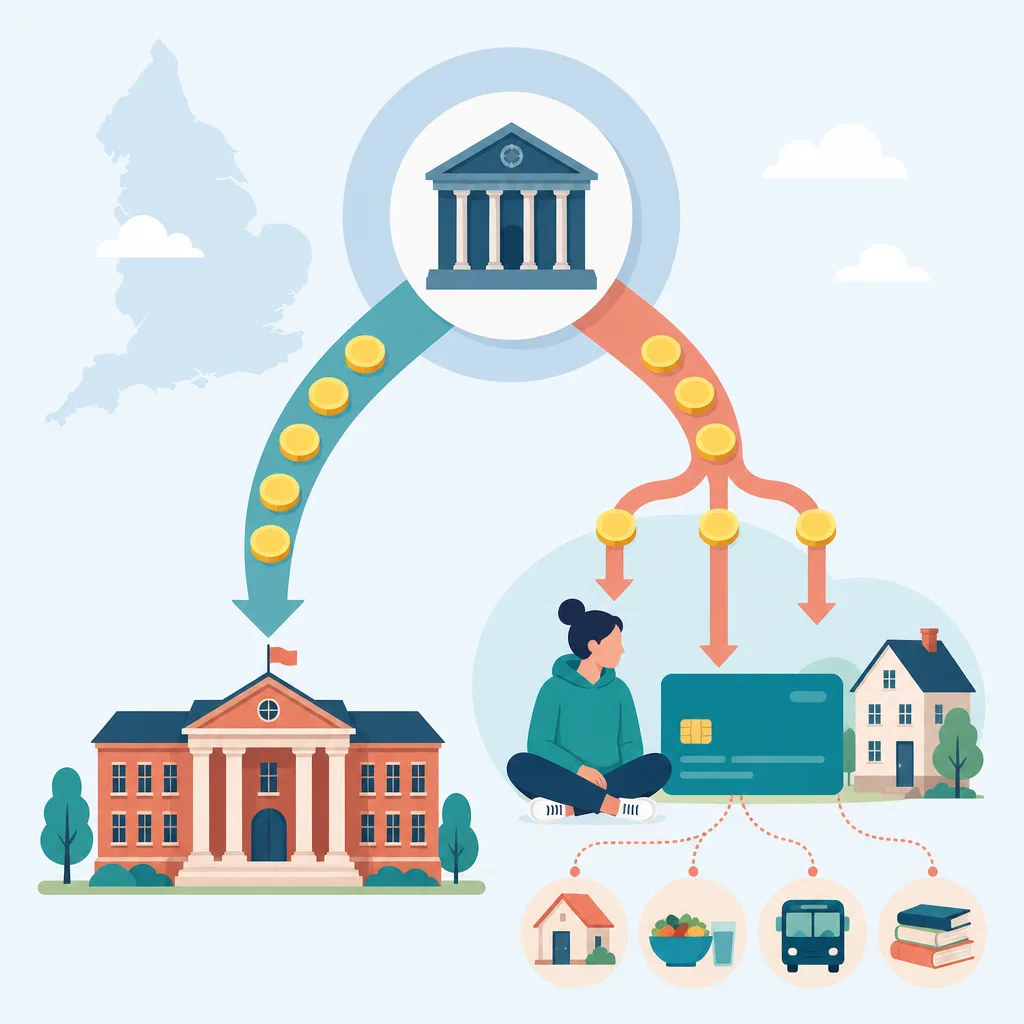 Diagrama del financiamiento estudiantil británico destinado a la universidad y a los gastos de vida