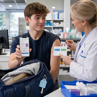 Joven muestra la reserva en su móvil mientras una sanitaria prepara una vacuna