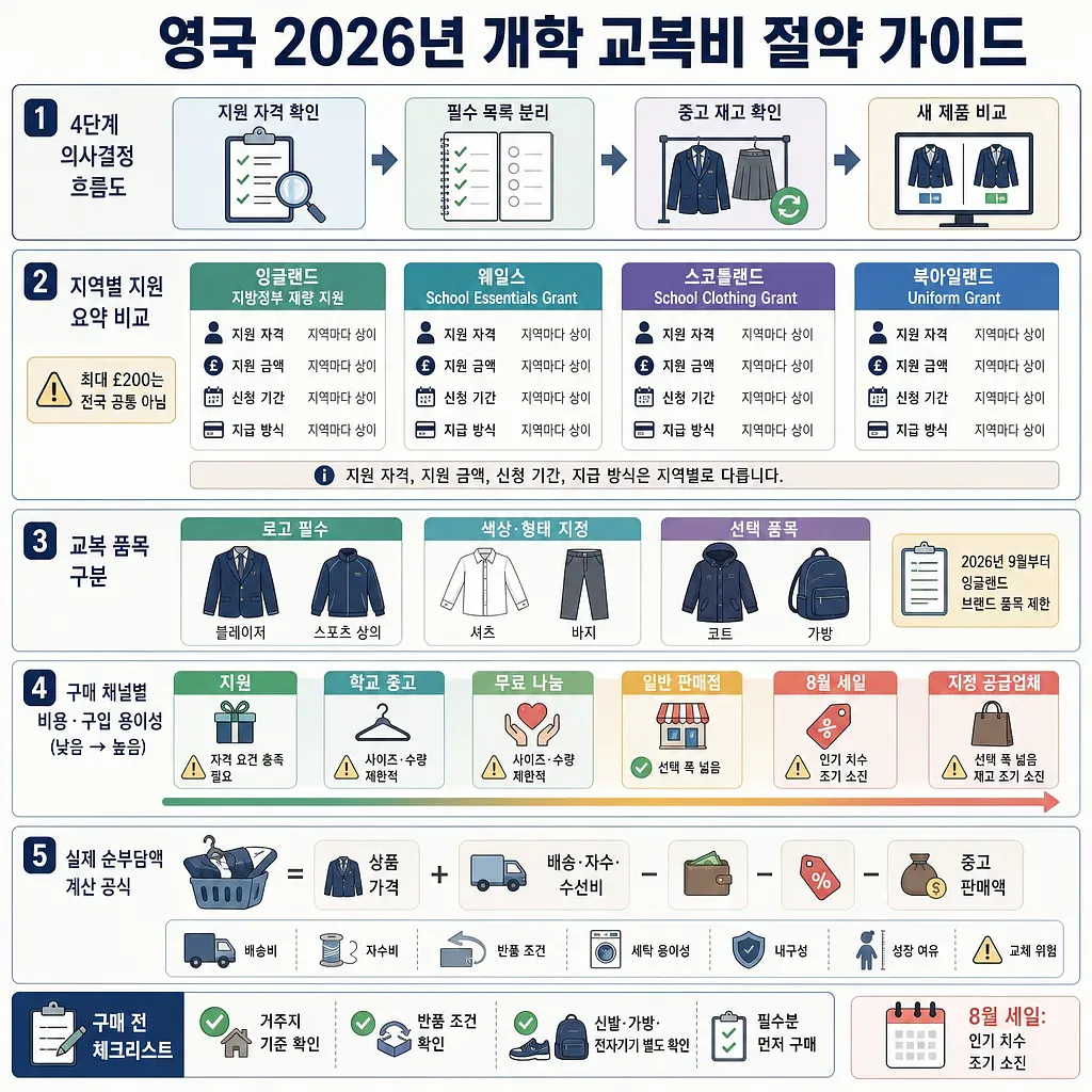 영국 2026년 개학 교복비 절약을 위한 지역 지원·중고·세일 비교와 구매 체크리스트