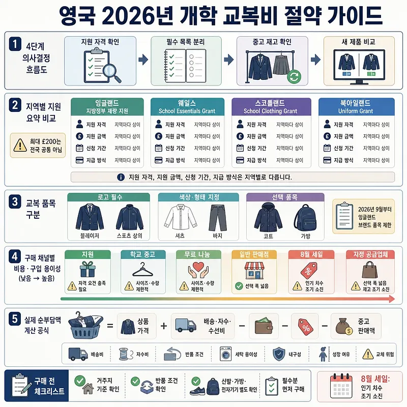 영국 2026년 개학 교복비 절약을 위한 지역 지원·중고·세일 비교와 구매 체크리스트