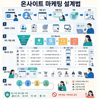 광고 유입부터 구매 검증까지 5단계 온사이트 마케팅 설계 과정을 정리한 인포그래픽