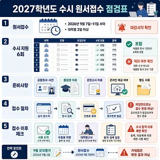 2027학년도 수시 원서접수 일정, 6회 제한, 준비서류, 접수 절차와 이후 확인사항을 정리한 점검표