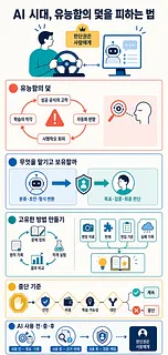 운전대를 잡은 사람과 AI 화면 아래 유능함의 덫, 판단권, 고유한 방법, 중단 기준을 정리한 인포그래픽