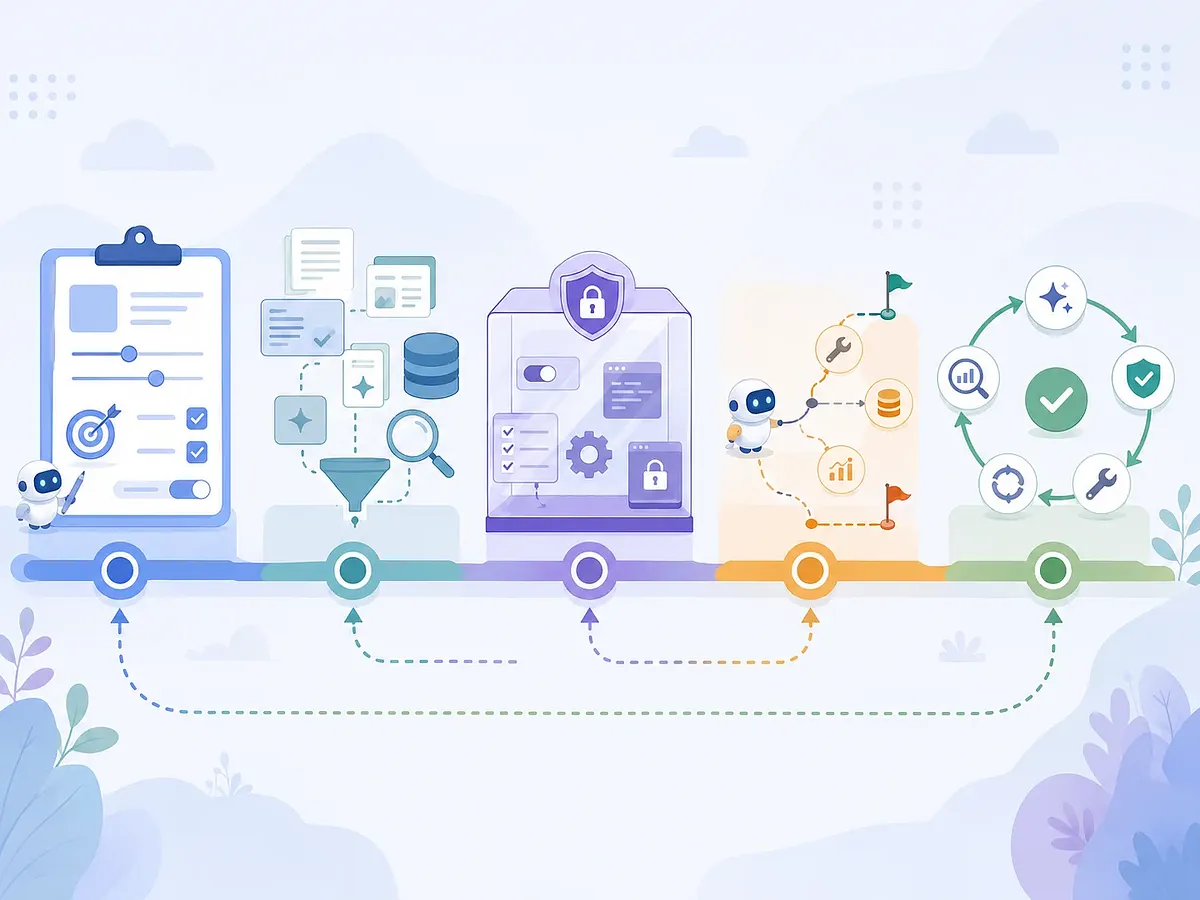 AI build pipeline from instruction setup and context filtering to safe execution, autonomous action, and validation loops
