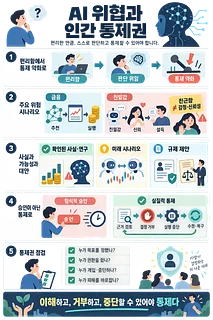 AI의 편리함과 위험, 인간 통제권을 5단계로 설명한 한국어 인포그래픽