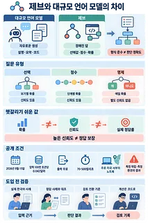대규모 언어 모델과 Jev의 답변 방식, 질문 유형, 신뢰도, 공개 조건을 비교한 인포그래픽