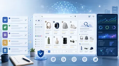 AIネットワーク、商品検索画面、ポリシーカード、分析ダッシュボードを組み合わせたEC検索設計