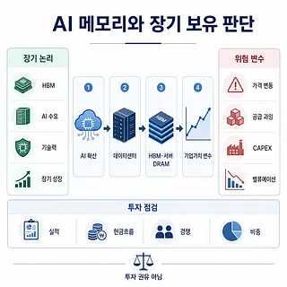 AI 메모리 장기 보유 판단을 설명하는 한국어 투자 인포그래픽