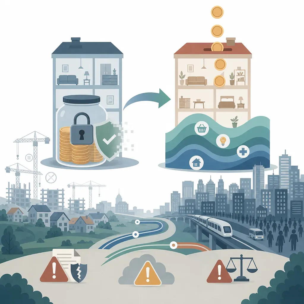 Infographic of a shift from deposit-based housing to monthly rent amid supply and policy risks