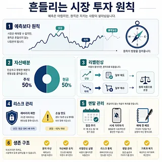 흔들리는 시장 투자 원칙을 6단계로 정리한 한국어 인포그래픽