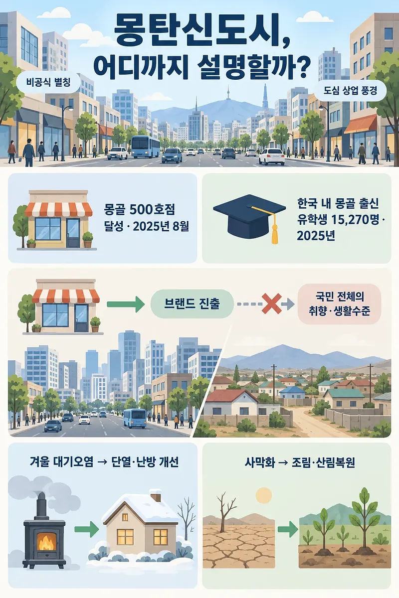 울란바토르 거리와 매장·유학생 통계, 일반화 경계와 환경 대응을 담은 인포그래픽