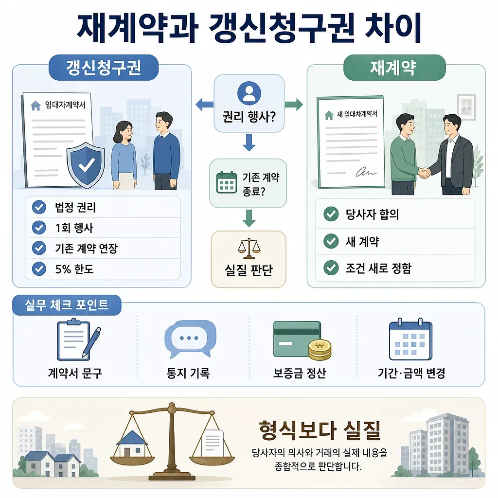 Infografía que compara el derecho de renovación del alquiler y un nuevo contrato