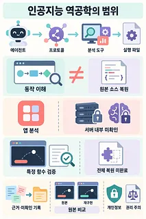 AI 에이전트와 분석 도구의 연결, 동작 이해와 소스 복원의 차이, 앱 분석의 한계를 정리한 인포그래픽