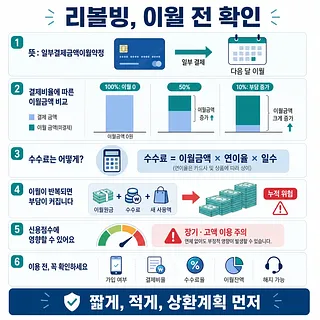 리볼빙 이월 전 확인할 항목을 정리한 신용카드 안내 인포그래픽