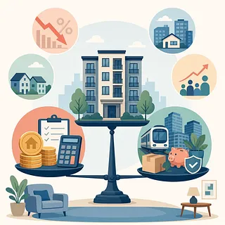 Apartment balanced against mortgage finances, transit, demand, and liquidity factors
