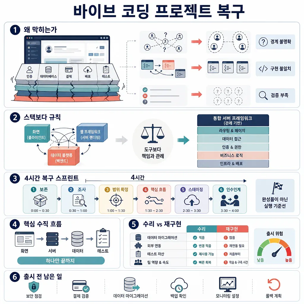 Infografía en seis partes sobre problemas estructurales y un sprint de recuperación de cuatro horas