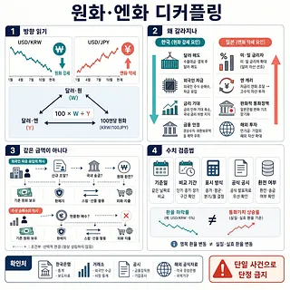 원화 강세·엔화 약세의 원인과 환율 수치 검증법을 4단계로 정리한 인포그래픽