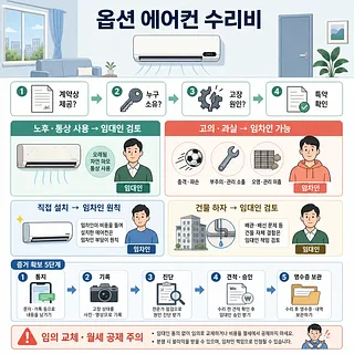 옵션 에어컨 고장 시 임대인·임차인 수리비 부담 기준과 증거 확보 절차를 설명한 안내문