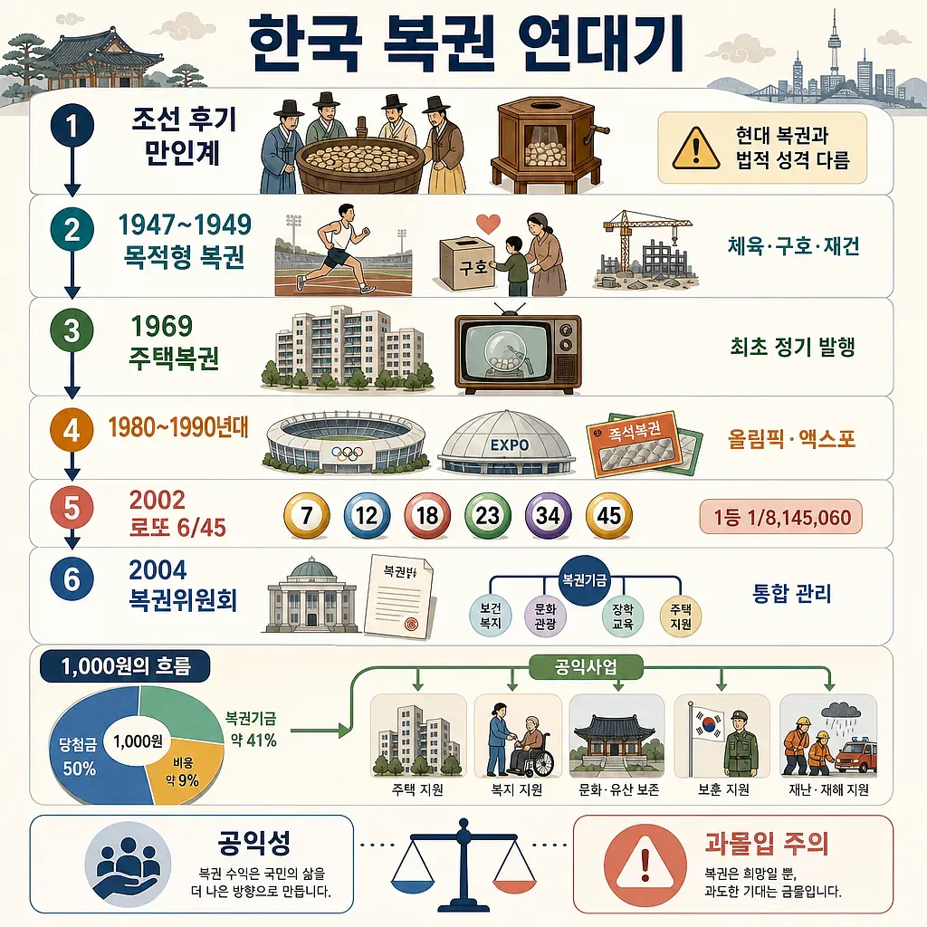 Timeline of Korean lotteries from the late-Joseon Maningye to the 2002 Lotto and use of proceeds