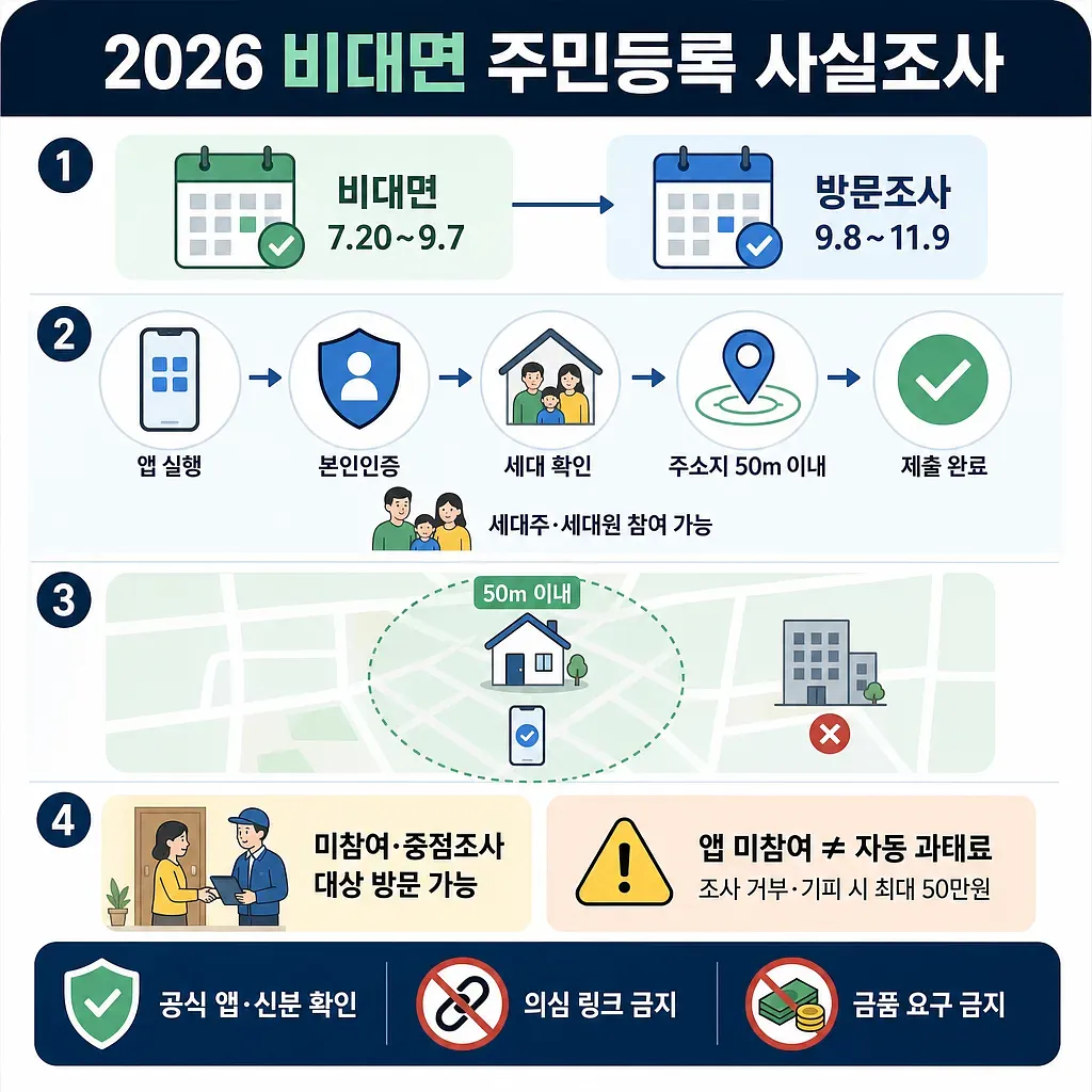 2026 비대면 주민등록 사실조사의 일정, 앱 인증·세대 확인·50m 이내 제출 절차와 주의사항 안내