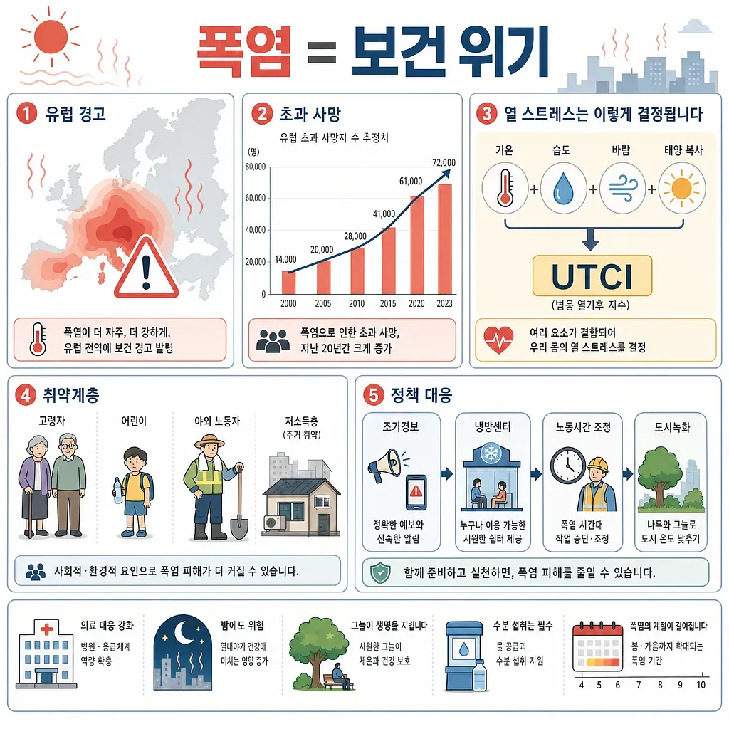Infografía en coreano que presenta las olas de calor como crisis sanitaria