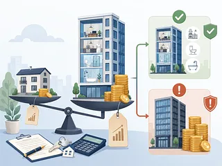 住宅とオフィステルの仲介手数料の違いを天秤で示すベクターイラスト