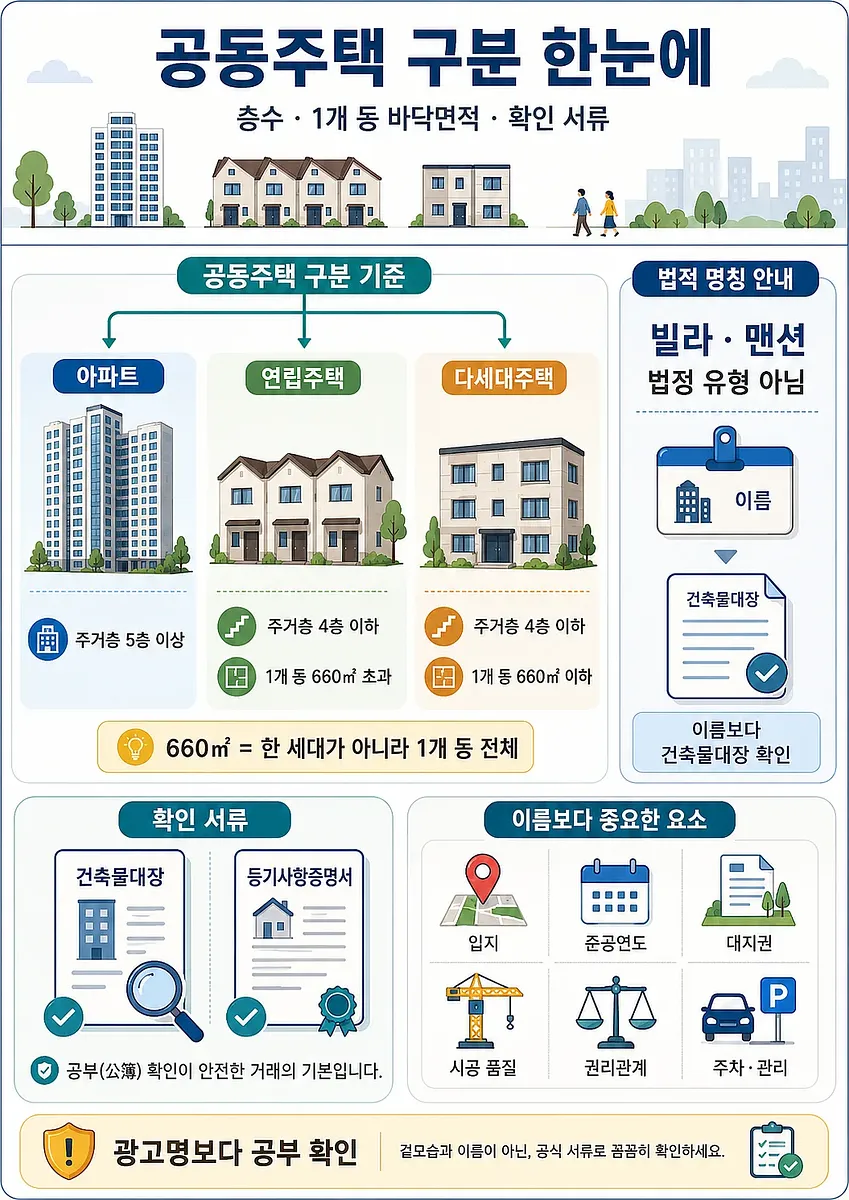 アパート・連立住宅・多世帯住宅の階数と面積基準、確認書類をまとめた韓国語インフォグラフィック
